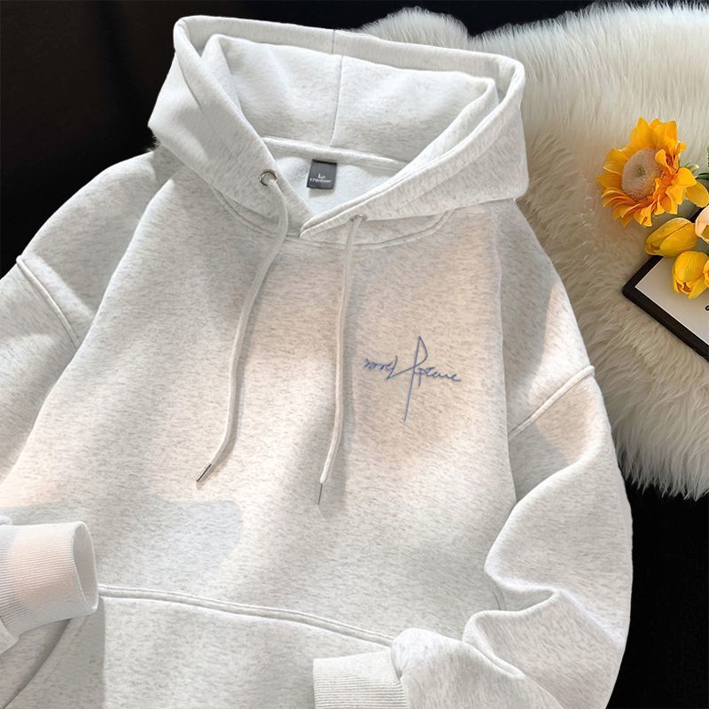 Mens Hooded Fleece Sweatshirt Letter Print Casual Top