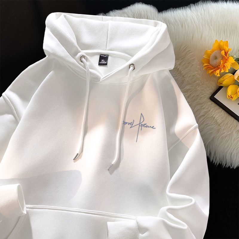 Mens Hooded Fleece Sweatshirt Letter Print Casual Top