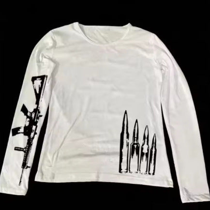 Round Neck Long Sleeve Cotton T-Shirt with Print