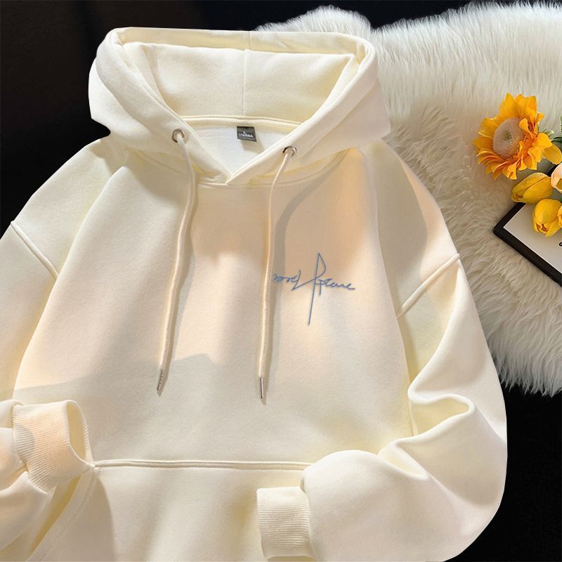 Mens Hooded Fleece Sweatshirt Letter Print Casual Top