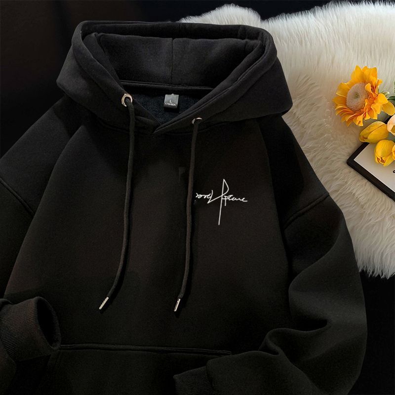 Mens Hooded Fleece Sweatshirt Letter Print Casual Top