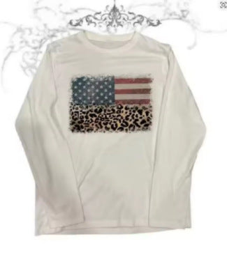 Round Neck Long Sleeve Cotton T-Shirt with Print