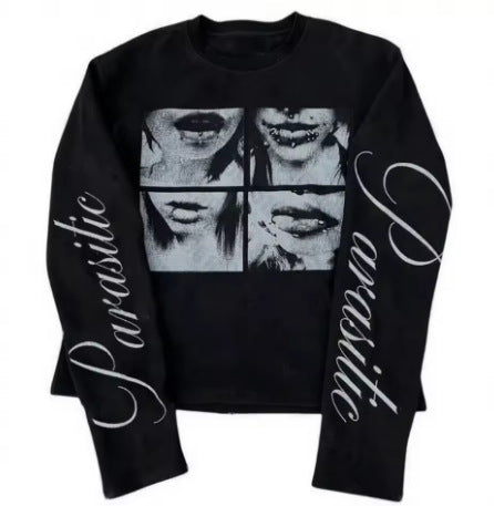 Round Neck Long Sleeve Cotton T-Shirt with Print