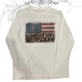 Round Neck Long Sleeve Cotton T-Shirt with Print