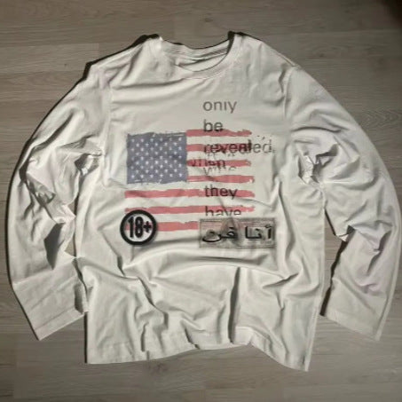 Round Neck Long Sleeve Cotton T-Shirt with Print